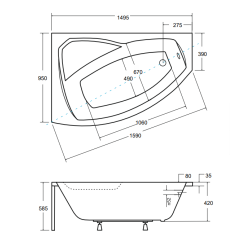 Ekskluzywna Wanna Asymetryczna 150L Lewa ze Stelażem - Elegancja i Komfort w Twojej Łazience