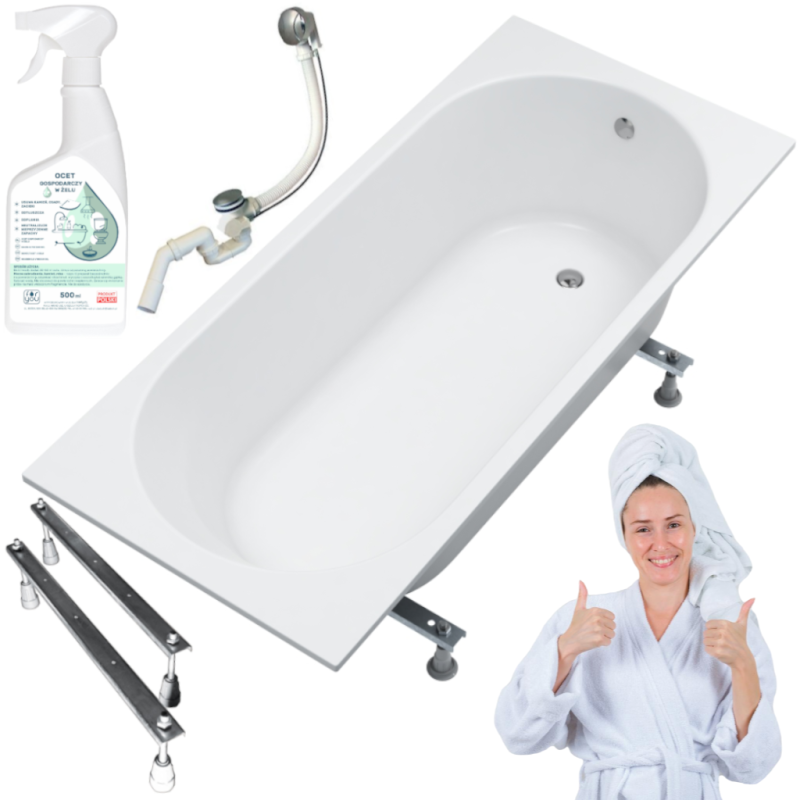 Elegancka Wanna KRONOS OVAL 160x70 SLIM z Antibac® i Stelażem Chromowanym