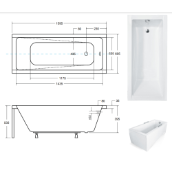 Besco Modern wanna 160x70 akrylowa z obudową z nóżkami i syfonem
