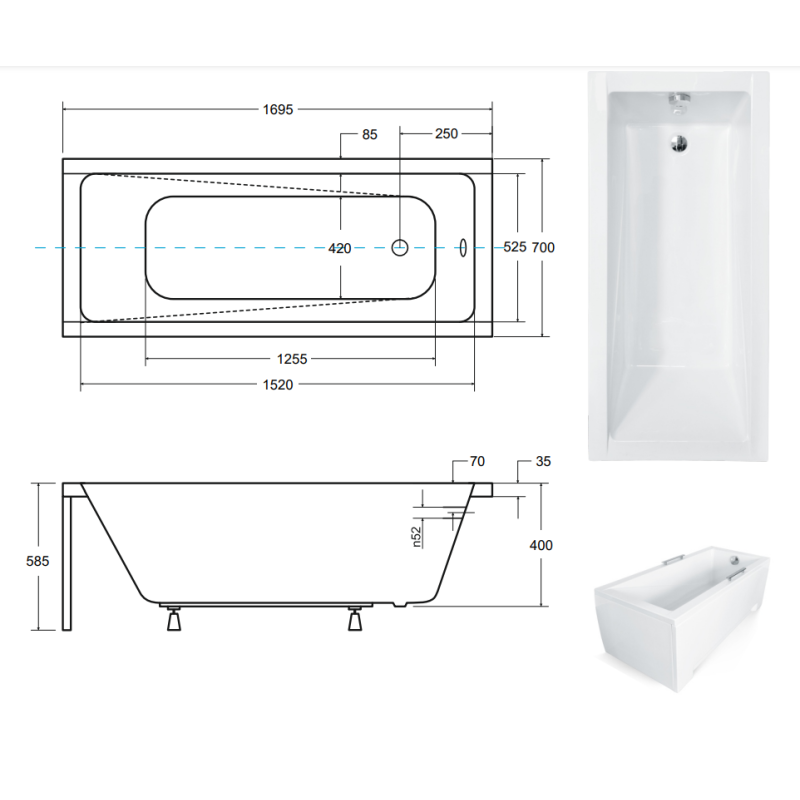 Besco Modern Wanna 170 cm akrylowa z obudową z nóżkami i syfonem