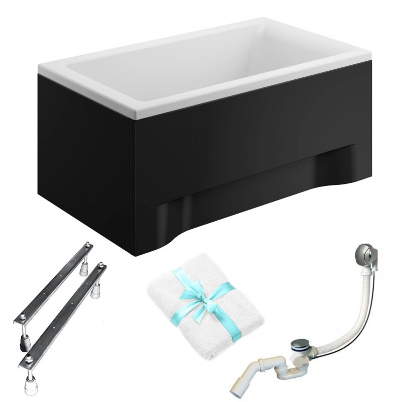 Rewelacyjna Wanna MINI 100x65 z Białą Obudową i Stylowym Czarnym Syfonem Click-Clack