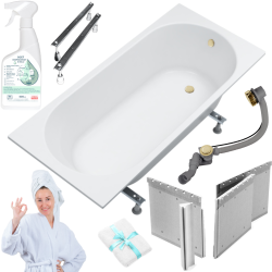 Elegancka Wanna Owalna KRONOS 160x70 SLIM Antibac® Easy Clean® 6w1 Złoty Syfon