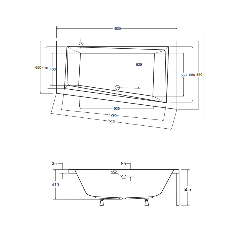 Nowoczesna wanna narożna Intima 150x85 cm Besco z obudową i gratisowym syfonem