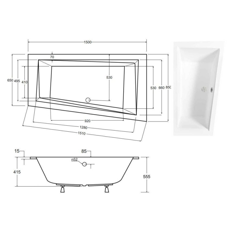 Asymetryczna Wanna Slim 150 Prawa - Elegancja w Twojej Łazience