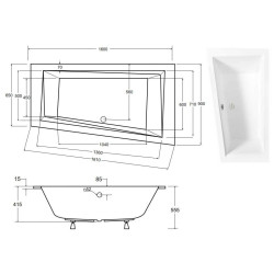 Asymetryczna Wanna Slim Intima 160L Lewa ze Stelażem