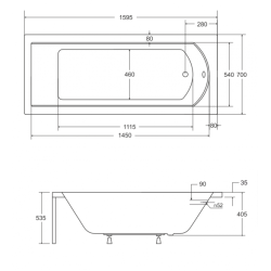 Elegancka Wanna Prostokątna SHEA 160 z Nowoczesnym Stelażem Typ W