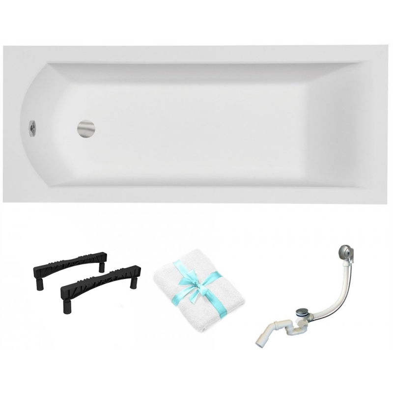 Nowoczesna wanna akrylowa Besco Shea SLIM 160x70 cm z syfonem i zestawem montażowym