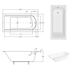 Nowoczesna wanna akrylowa Besco Shea SLIM 160x70 cm z syfonem i zestawem montażowym
