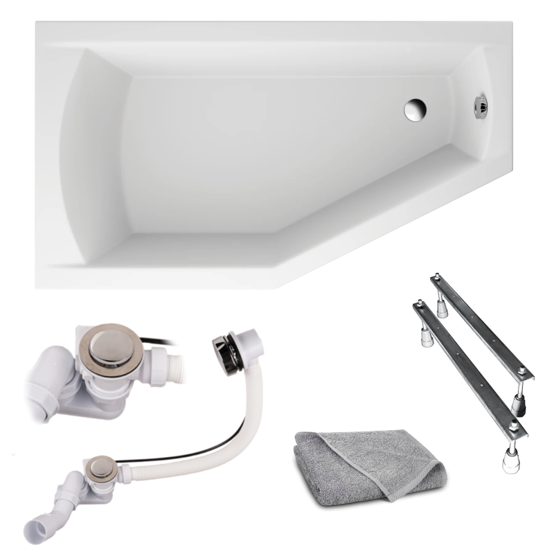 Asymetryczna wanna narożna SELENA 140x90 lewa z syfonem – komfort i styl w Twojej łazience