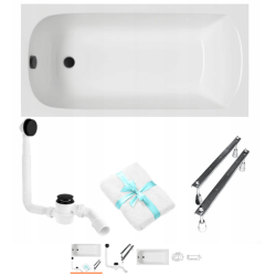 Elegancka Wanna Prostokątna CLASSIC Akryl 120x70 cm z Czarnym Syfonem i Nóżkami - Polimat