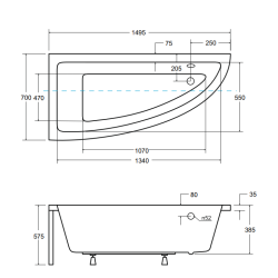 Elegancka Wanna Narożna Praktika 150x70 L z Syfonem i Nóżkami - Idealna do Twojej Łazienki!
