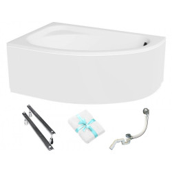 Wanna narożna Besco Cornea 140x80 lewa z syfonem i obudową