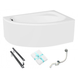 Wanna narożna Besco Cornea 140x80 prawa z syfonem