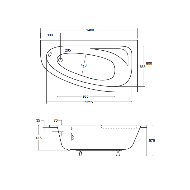 Wanna narożna Besco Cornea 140x80 prawa z syfonem