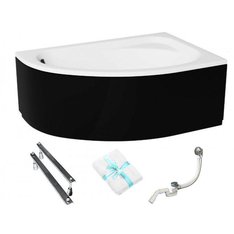 Luksusowa Wanna Narożna Besco Cornea 140x80 Chrom z Syfonem i Obudową