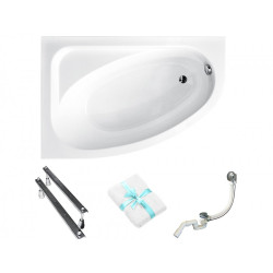 Wanna narożna Besco Cornea 150x100 lewa z syfonem chrom i nóżkami gratis - komfort i elegancja!