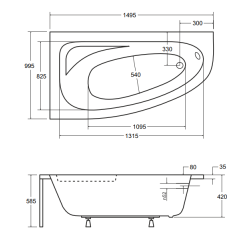 Wanna Narożna Besco Cornea 150x100 Lewa + Syfon i Nogi