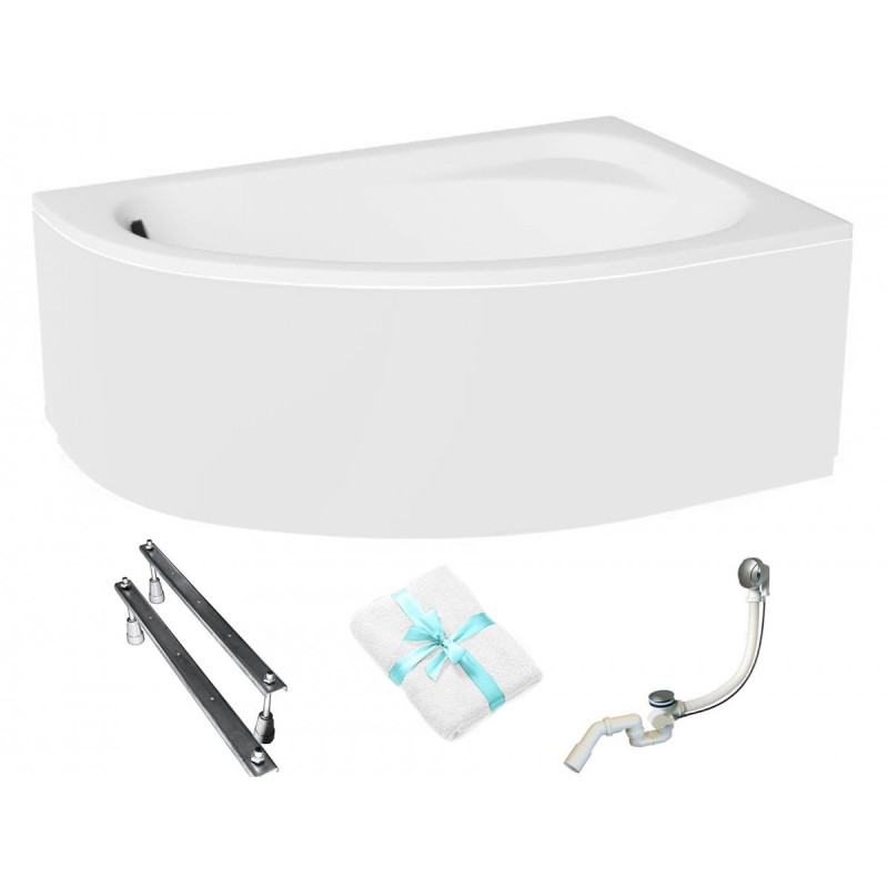 Stylowa wanna narożna Besco Cornea 150x100 z obudową + chromowany syfon i nogi w komplecie!