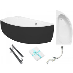 Elegancka Wanna Asymetryczna Biała MINI 150x70 Lewa Besco z Syfonem i Nóżkami 3w1