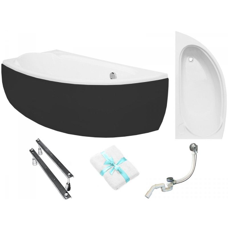 Elegancka Wanna Asymetryczna Biała MINI 150x70 Lewa Besco z Syfonem i Nóżkami 3w1