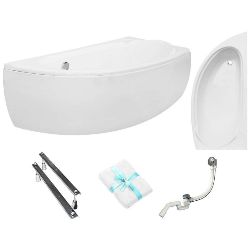 Luksusowa Wanna Asymetryczna Besco Mini 150x70 z Syfonem i Obudową w Jednym!