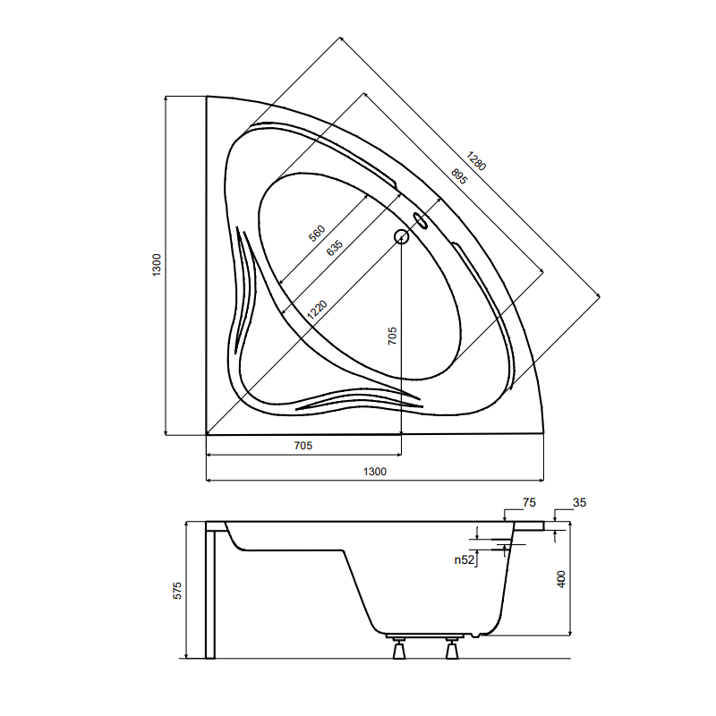 Wanna narożna 130x130 Mia Besco