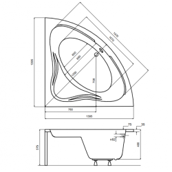 Wanna narożna 140x140 Besco z syfonem i nogami