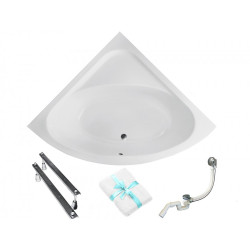 Elegancka Wanna Narożna Besco 148x148 z Chromowanym Syfonem i Nóżkami + Ręcznik Gratis