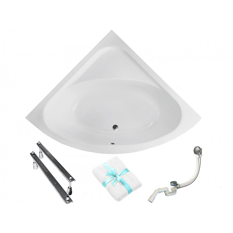 Elegancka Wanna Narożna Besco 148x148 z Chromowanym Syfonem i Nóżkami + Ręcznik Gratis