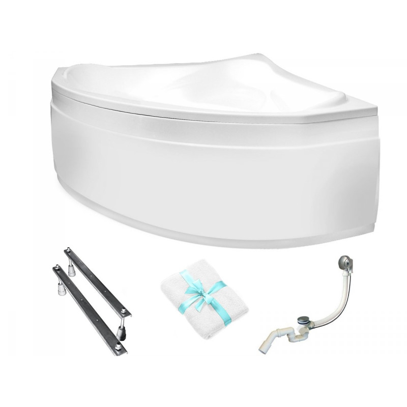 Luksusowa wanna narożna Ewa 134x134 Besco z automatycznym syfonem i nogami 3w1