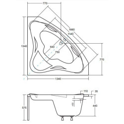 Luksusowa wanna narożna Ewa 134x134 Besco z automatycznym syfonem i nogami 3w1
