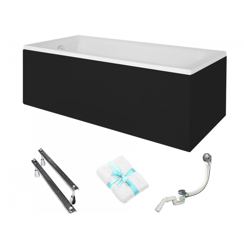 Elegancka Wanna Prostokątna BESCO Talia 110x70 cm z Syfonem i Czarną Obudową