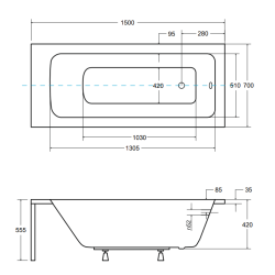 Ekskluzywna Wanna Talia 150x70 cm z Syfonem i Komplet Montażowy Gratis