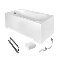 Besco Aria 150x70 - Elegancka wanna prostokątna z gratis syfonem i ręcznikiem