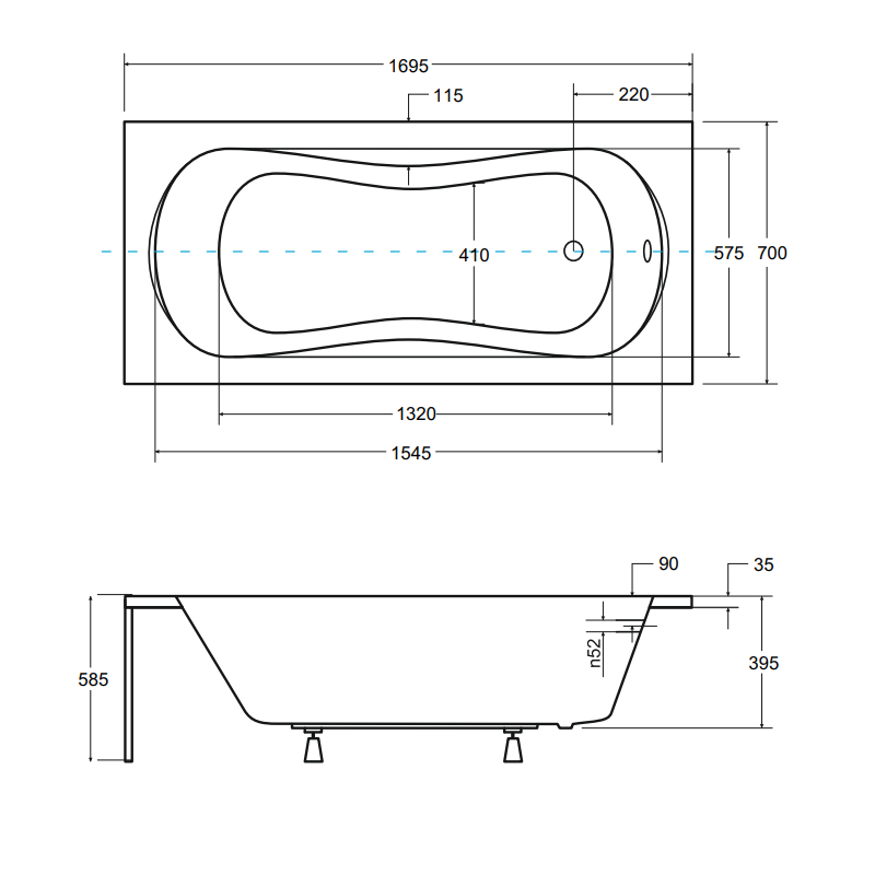 Elegancka Wanna BESCO Aria 170x70 z Białą Obudową + Syfon w Komplecie