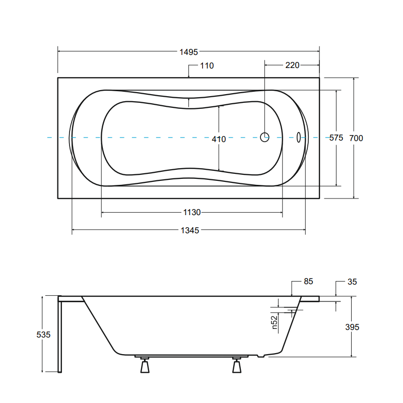 Elegancka Wanna Aria Plus 150x70 z Syfonem i Chromowanymi Nogami - Luksusowy Relaks w Twojej Łazience
