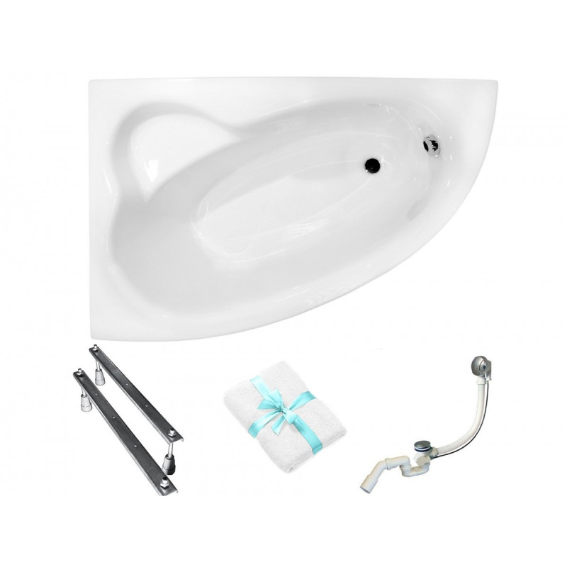 Elegancka wanna narożna Natalia 150x100 lewa z syfonem i nóżkami - Besco