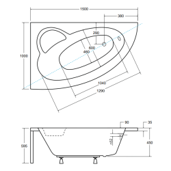 Wanna narożna lewa 150x100 z syfonem i nóżkami - Besco
