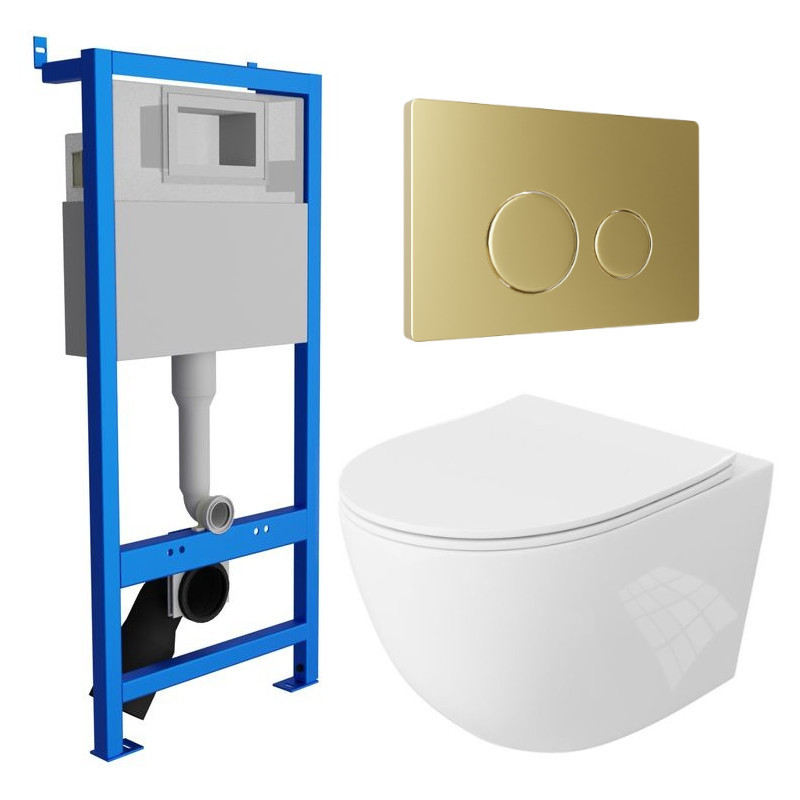 Luksusowy Zestaw WC Lavita Sinto 2.0 z Złotym Przyciskiem i Cichym Spłukiwaniem