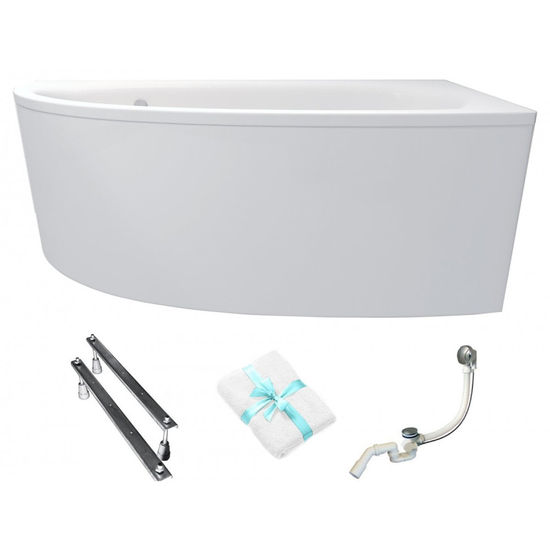 Elegancka Wanna Narożna Natalia 150x100 Prawa z Obudową i Syfonem Besco