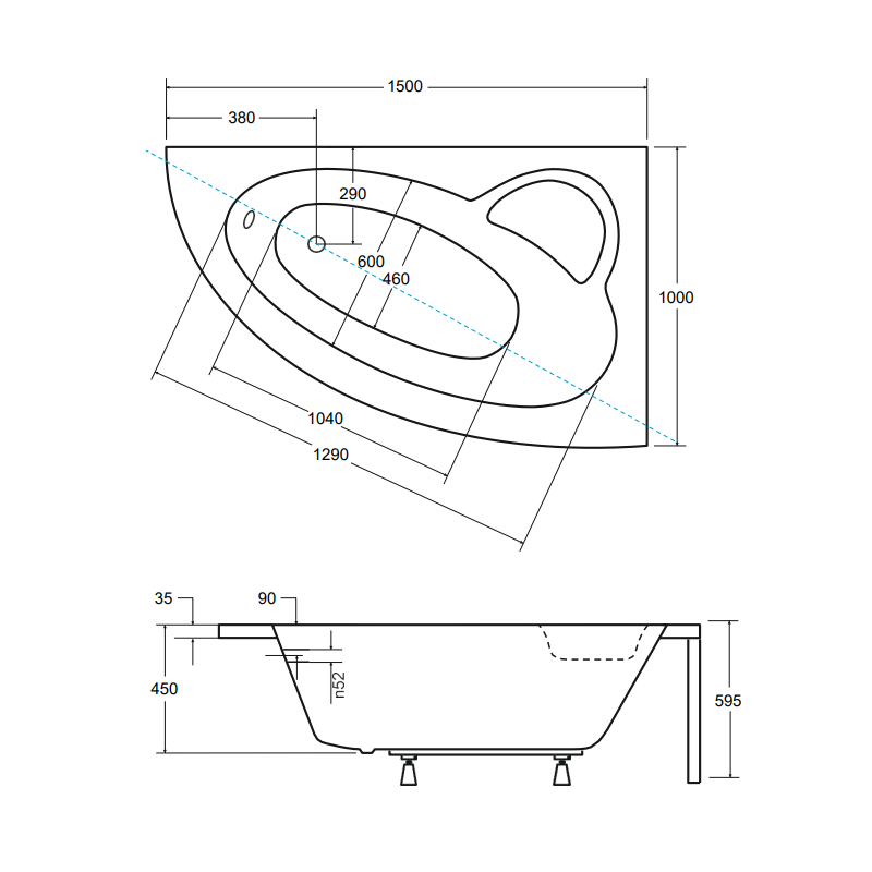 Elegancka Wanna Narożna Natalia 150x100 Prawa z Obudową i Syfonem Besco