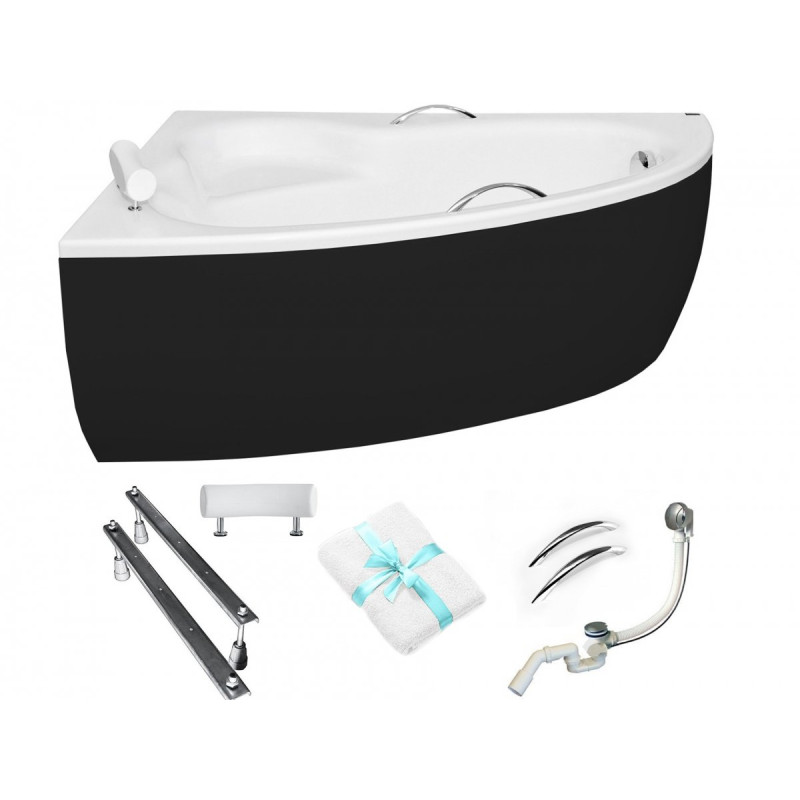 Stylowa Wanna Narożna Czarna Natalia Premium 150x100 Lewa od Besco