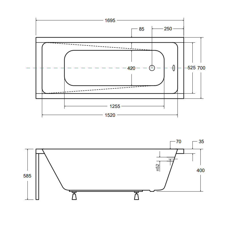 Luksusowa wanna Besco Modern 170x70 cm - antybakteryjna, odporna i stylowa elegancja w Twojej łazience