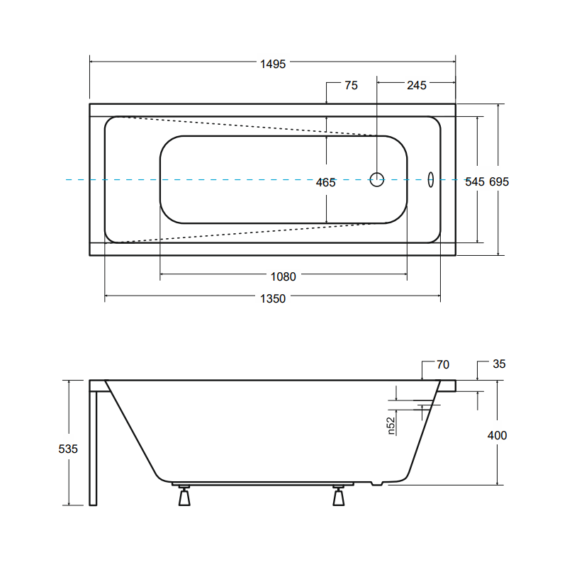 Elegancka Wanna Akrylowa 150x70 BESCO Ryflowana Czarna z Syfonem i Stelażem 5w1