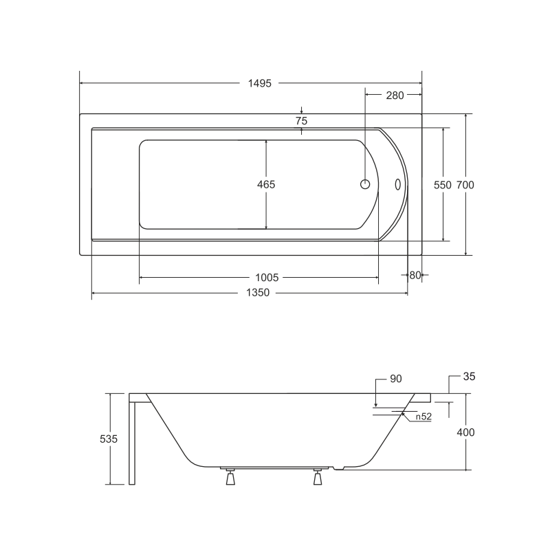 Elegancka Wanna Akrylowa 150x70 BESCO Shea - Nowoczesna Relaksacja w Twojej Łazience!