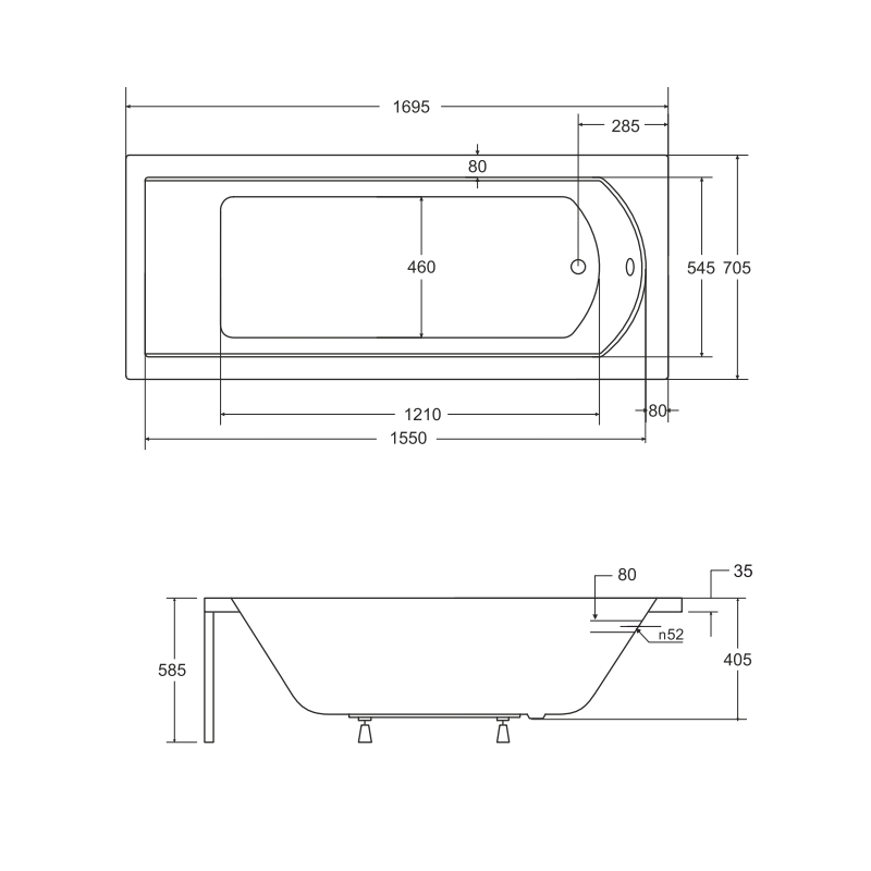 Wanna Akrylowa Besco Shea 170x70 z Syfonem i Stelażem