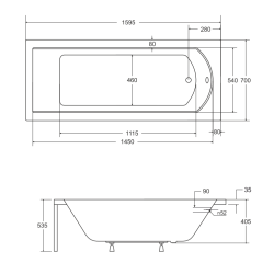 Luksusowa Wanna Akrylowa BESCO Shea 160x70 z Ryflowaną Czarną Obudową i Syfonem 5w1