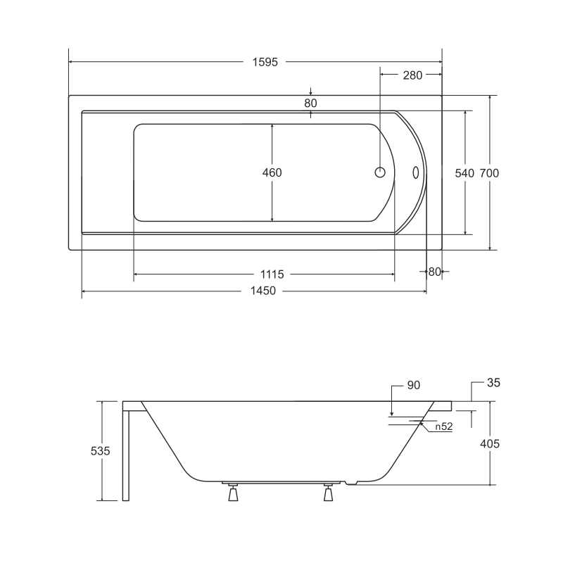 Luksusowa Wanna Akrylowa BESCO Shea 160x70 z Ryflowaną Czarną Obudową i Syfonem 5w1