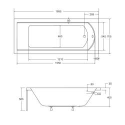 Elegancka wanna akrylowa BESCO Shea 170x70 cm z czarną ryflowaną obudową i zestawem montażowym