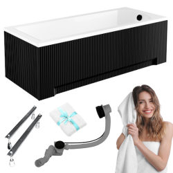 Elegancka Wanna Akrylowa Shea 180x80 cm z Czarną Obudową i Syfonem Automatycznym